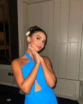Blue Halter Neck Cutout Pleated Dress