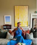 Blue Halter Neck Cutout Pleated Dress