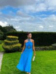 Blue Halter Neck Cutout Pleated Dress