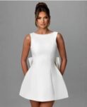 Pearl Backless Bow Flare Short Dress
