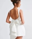 Pearl Backless Bow Flare Short Dress