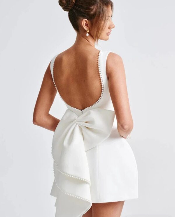 Pearl Backless Bow Flare Short Dress