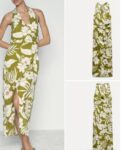 Green Printed Halter Neck Maxi Dress