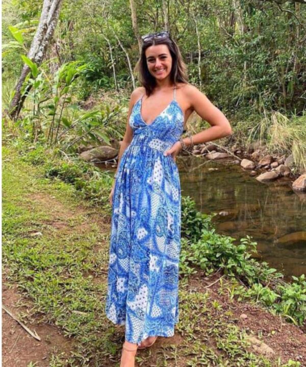 Blue Printed Halter Neck Dress