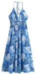 Blue Printed Halter Neck Dress