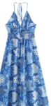 Blue Printed Halter Neck Dress