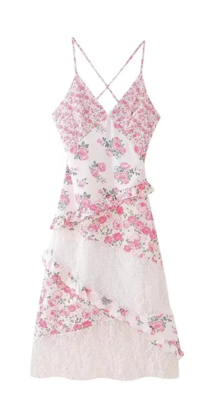 Backless Printed lace Dress
