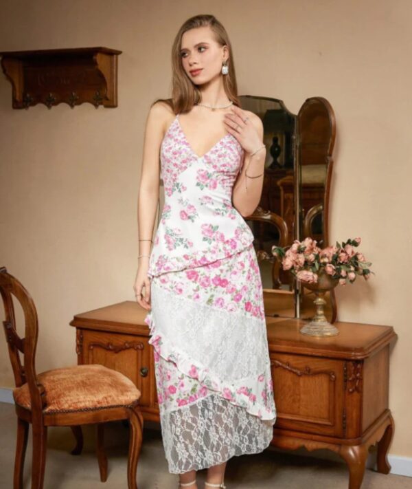 Backless Printed lace Dress