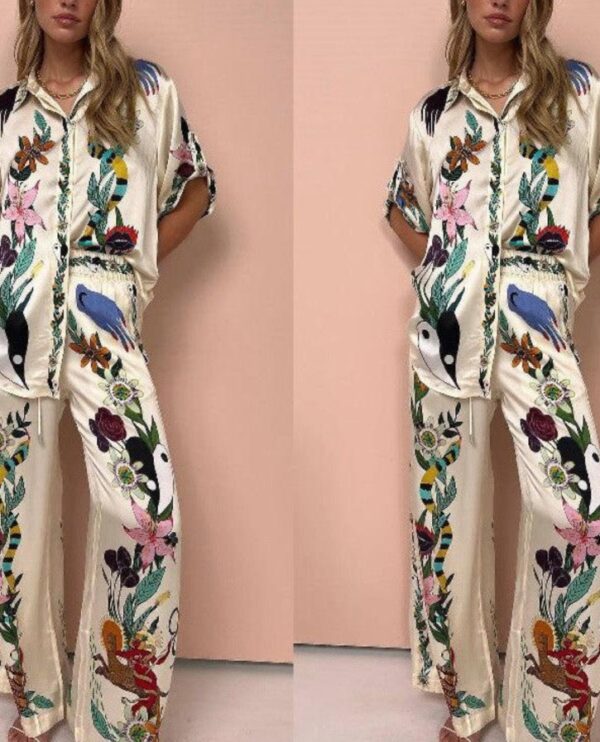 Graffiti Satin Short Sleeve Shirt & Pant Set
