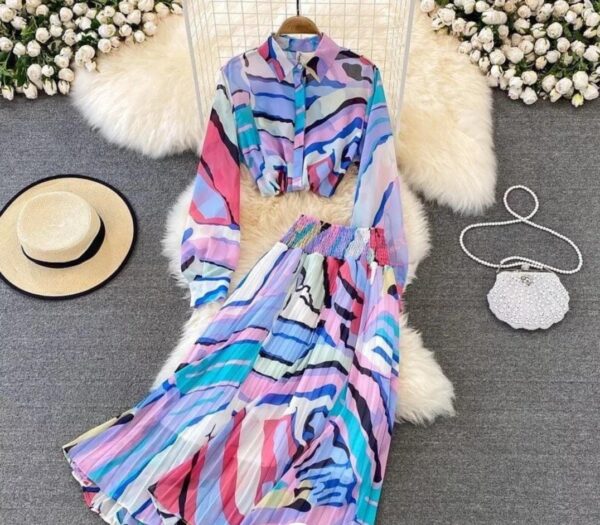 Printed Shirt and Skirt Set