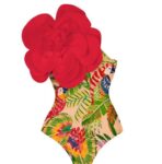 Red Printed Swim Suit