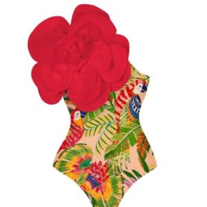 Red Printed Swim Suit