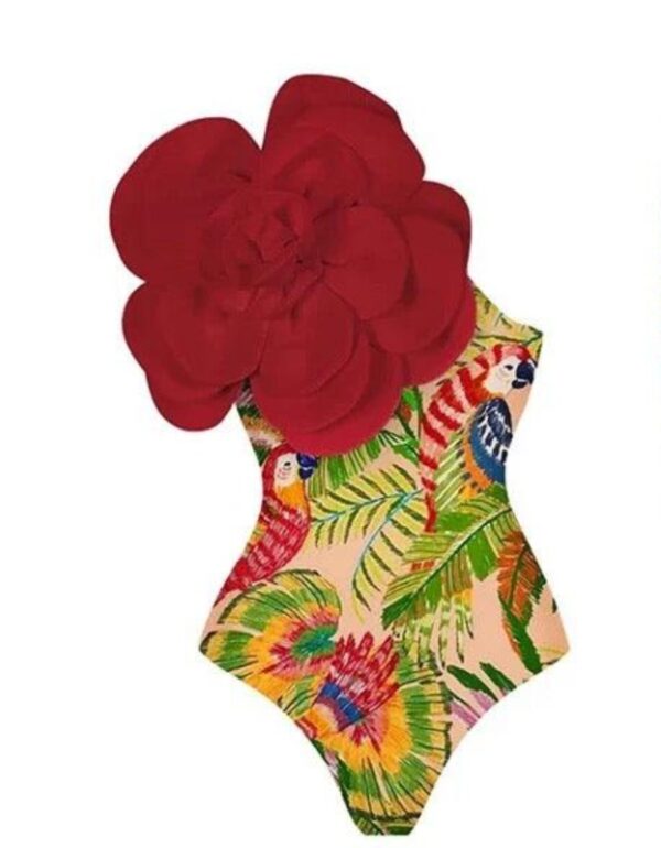 Red Printed Swim Suit