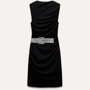 Black Drape Dress With Embellished Belt