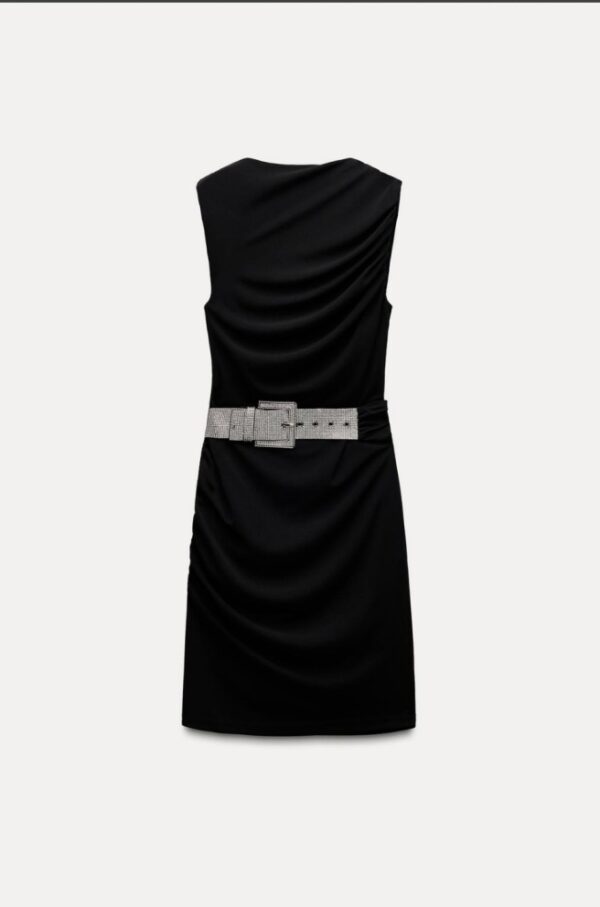Black Drape Dress With Embellished Belt