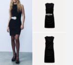 Black Drape Dress With Embellished Belt