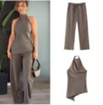 Assymteric Halter Neck Top and Pant Set