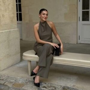 Assymteric Halter Neck Top and Pant Set