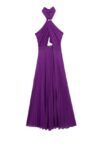 Halter-Neck Pleated Purple Dress