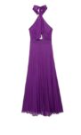 Halter-Neck Pleated Purple Dress