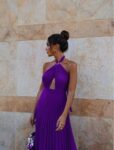 Halter-Neck Pleated Purple Dress