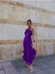 Halter-Neck Pleated Purple Dress