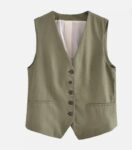 Linen Olive Green Vest Cord Set