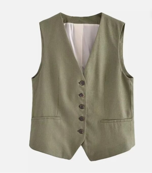 Linen Olive Green Vest Cord Set