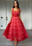 Red A line Lace Dress