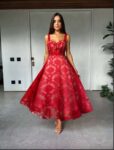 Red A line Lace Dress