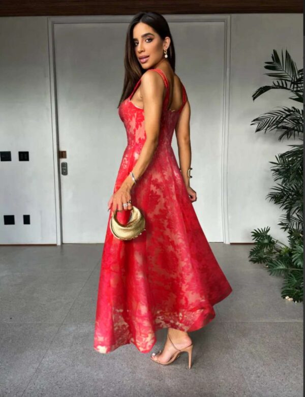 Red A line Lace Dress