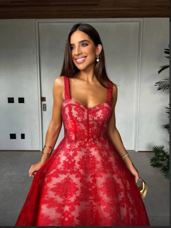 Red A line Lace Dress