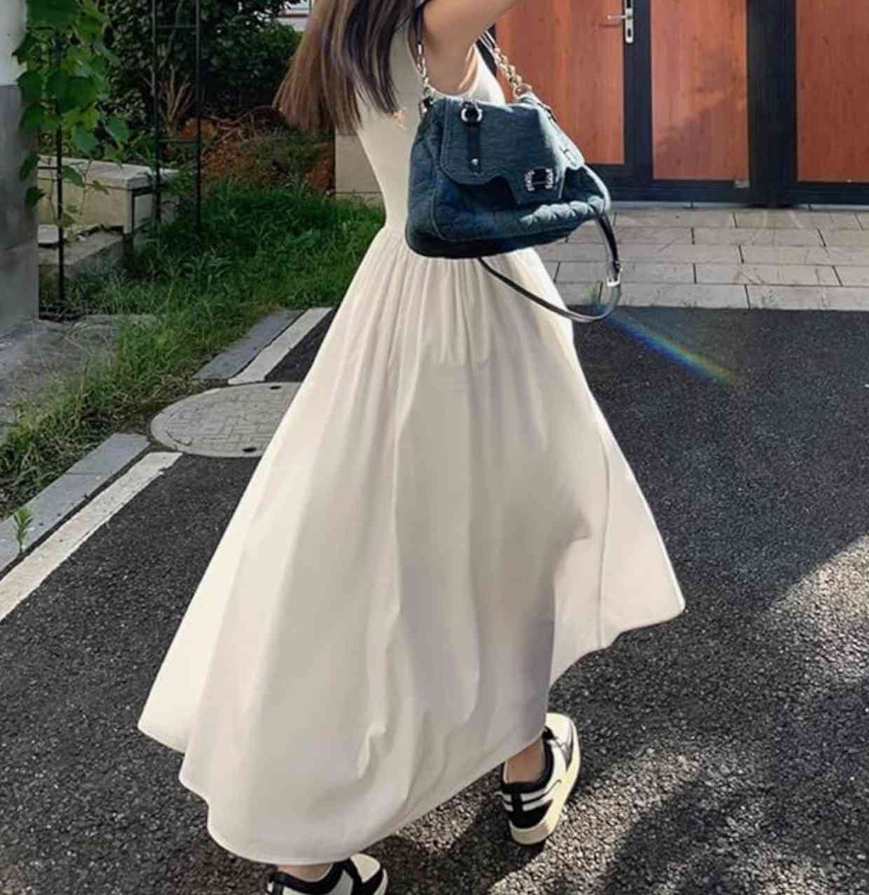 White A Line MIdi Dress - Image 3