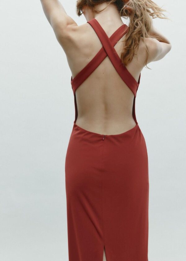 Orange Knitted Backless Dress