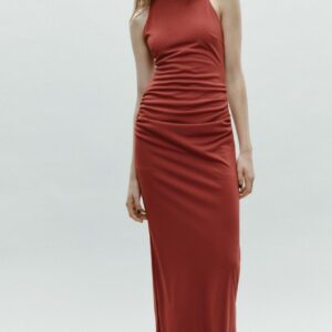 Orange Knitted Backless Dress