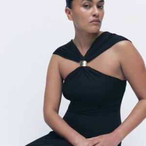 Black Halter Dress With Gold