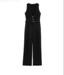 Black Button Jumpsuit With Belt