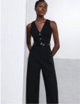 Black Button Jumpsuit With Belt