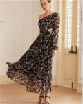 Black One Shoulder Printed Dress