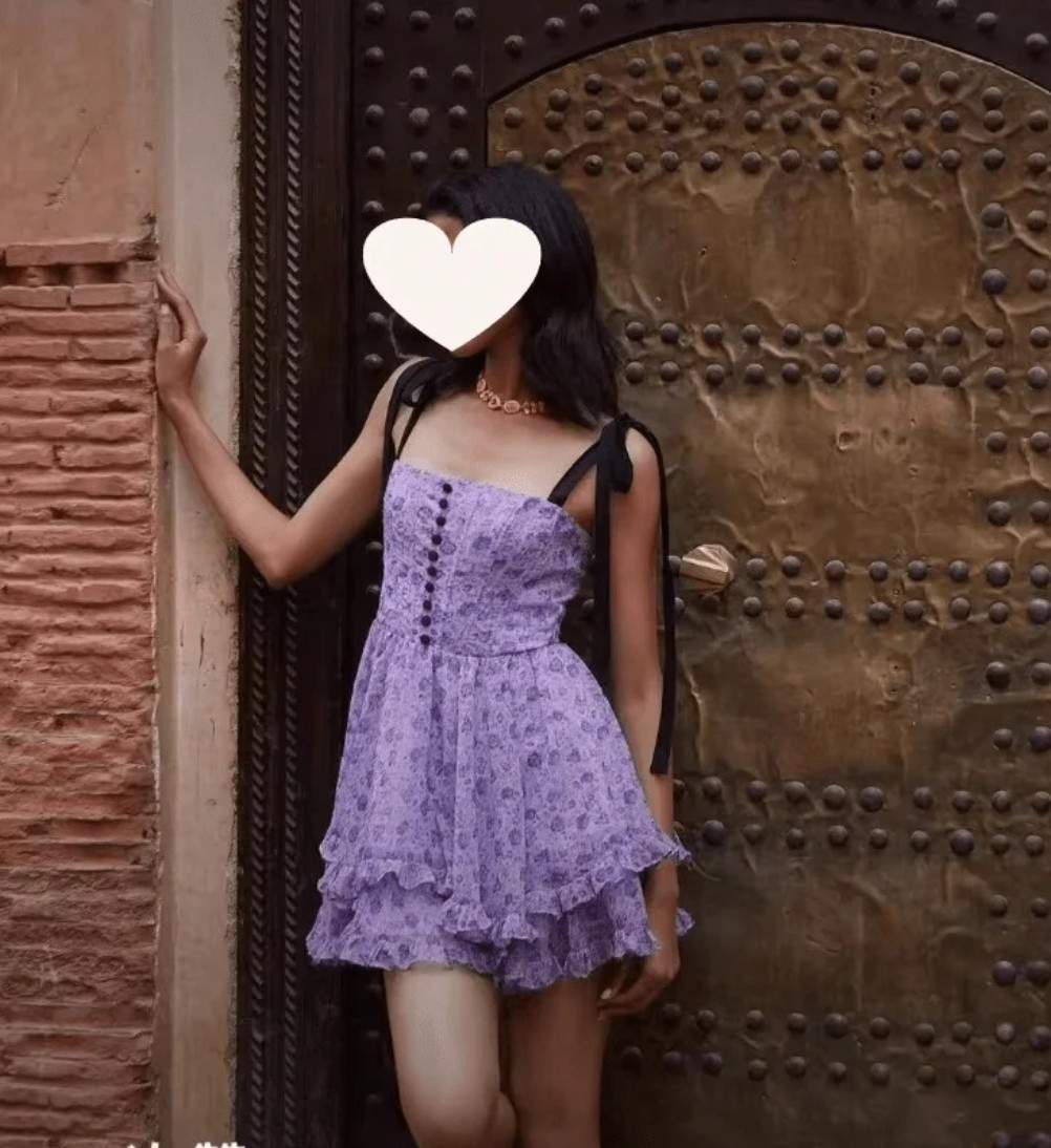 Purple Printed Floral Dress - Image 4