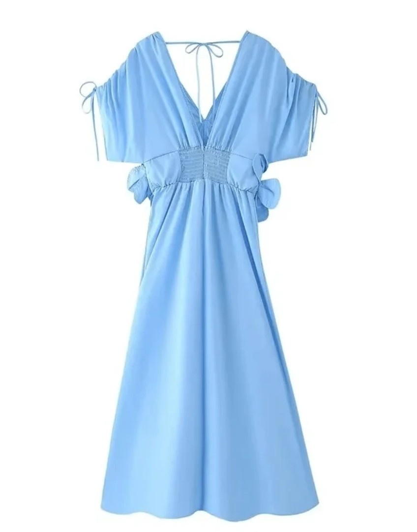 Blue Flower Patch Dress - Image 5