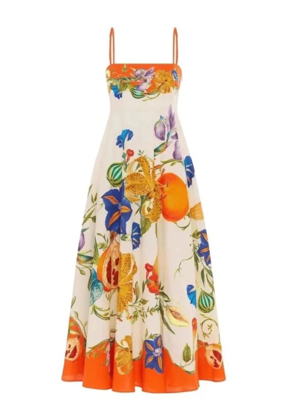 Beige and orange Printed Maxi Dress