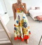 Beige and orange Printed Maxi Dress