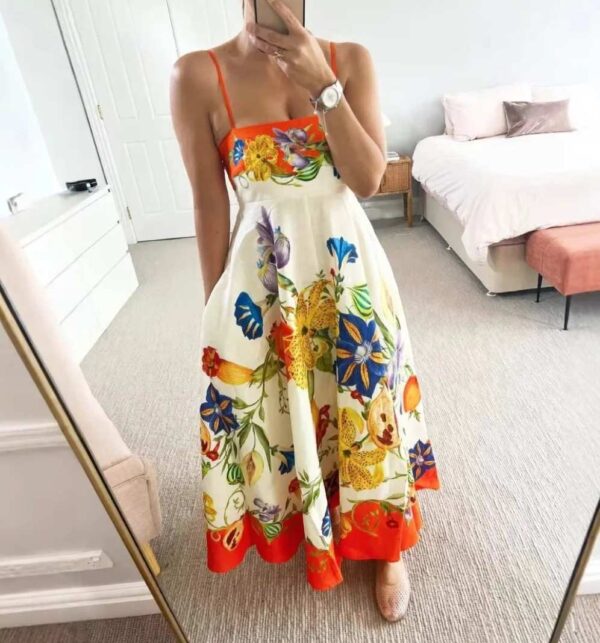 Beige and orange Printed Maxi Dress