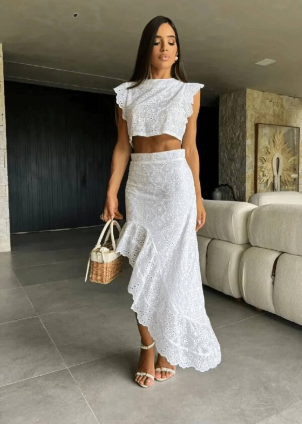 White Lace Skirt Set