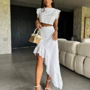 White Lace Skirt Set