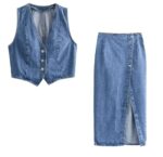 Blue Denim Top and Skirt Set