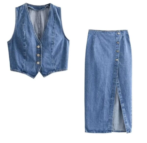 Blue Denim Top and Skirt Set