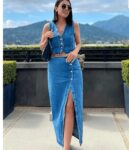 Blue Denim Top and Skirt Set