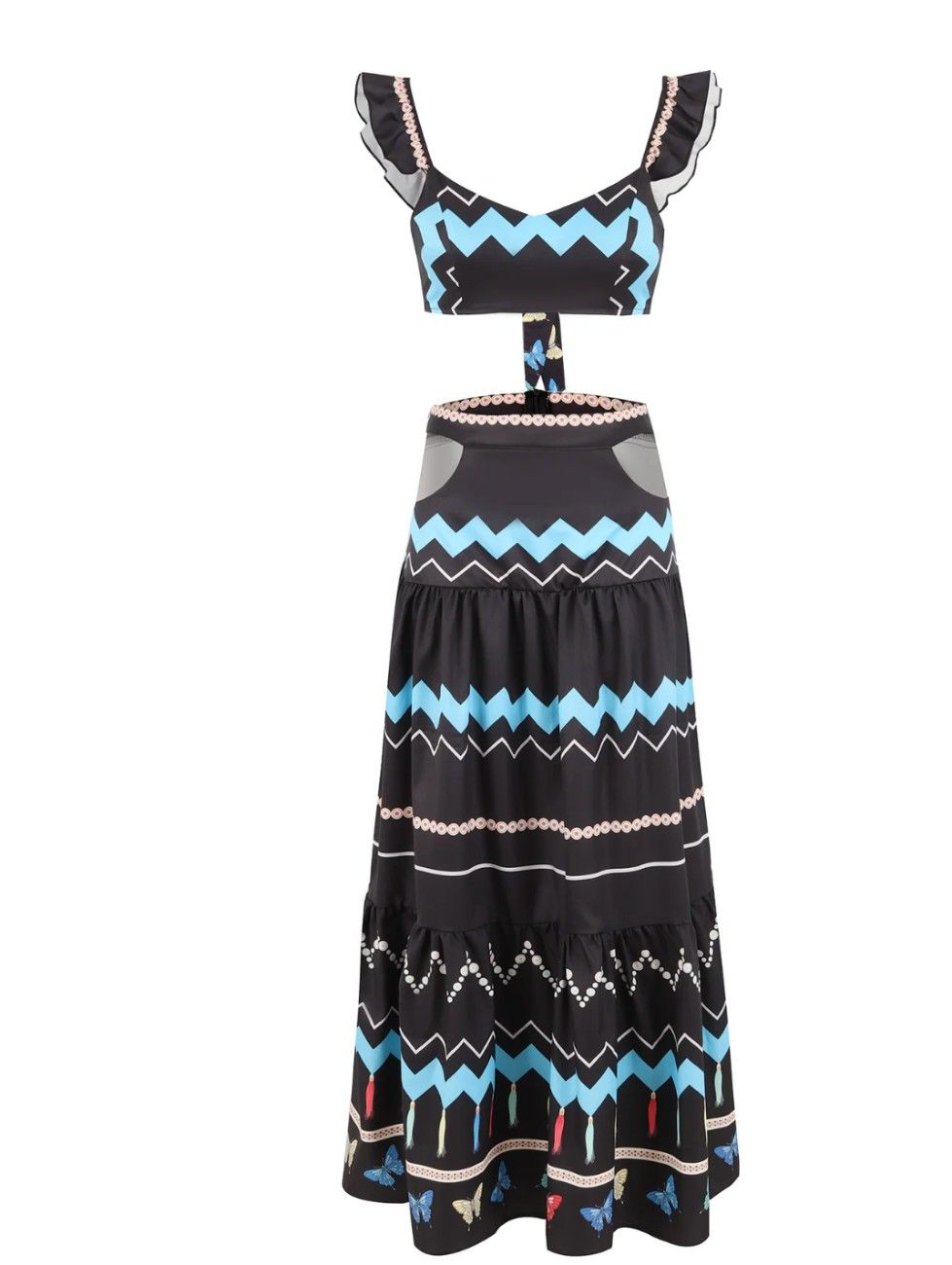 Black Printed Top And Skirt Set - Image 2